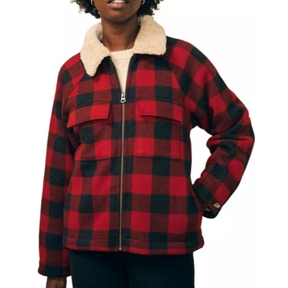 Faherty | Legend Buffalo Plaid High Pile Fleece Crop Jacket NWT
