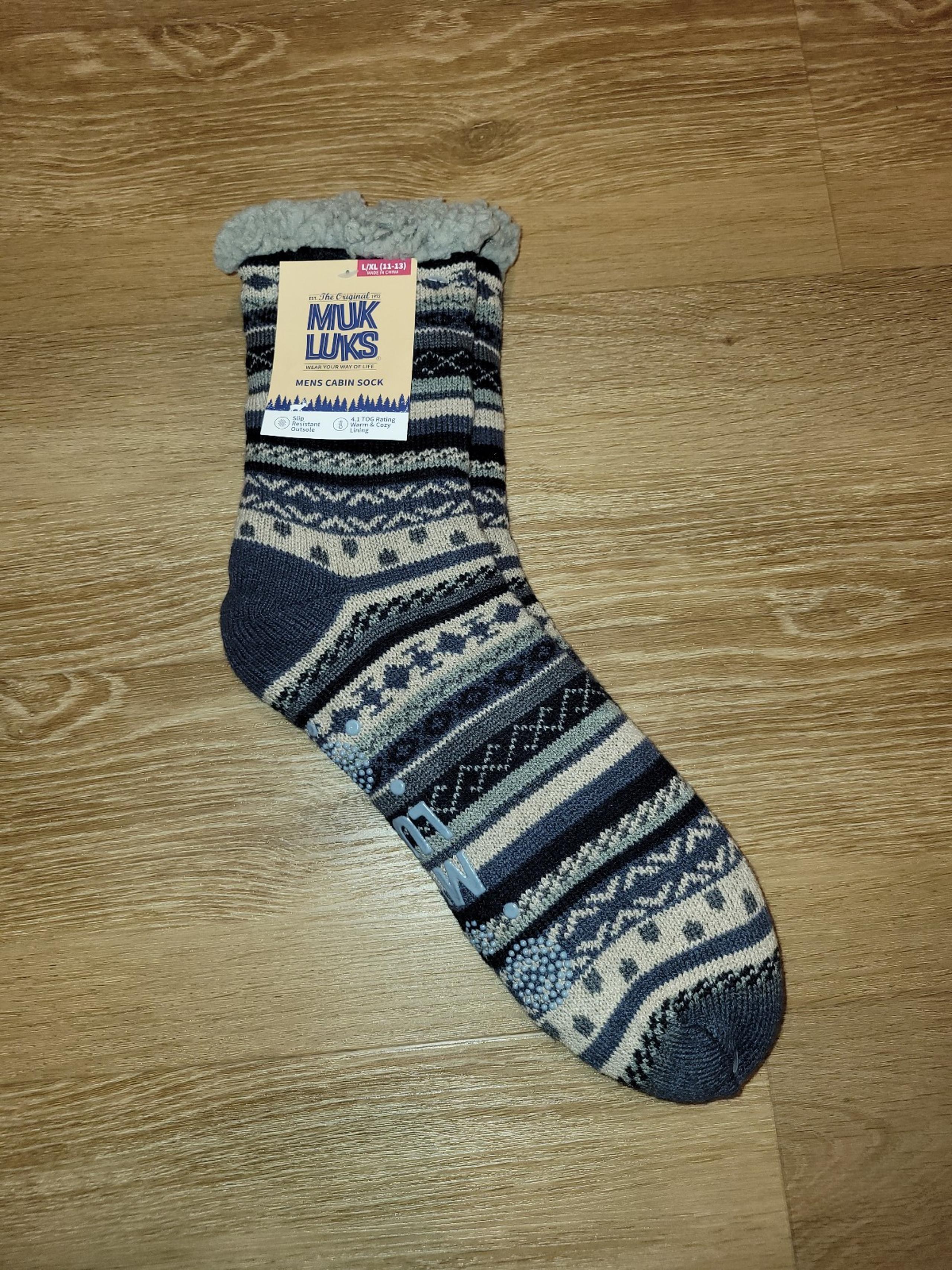 MUK LUKS Mens Cabin Socks Blue Beige Size L/XL 11-13 New