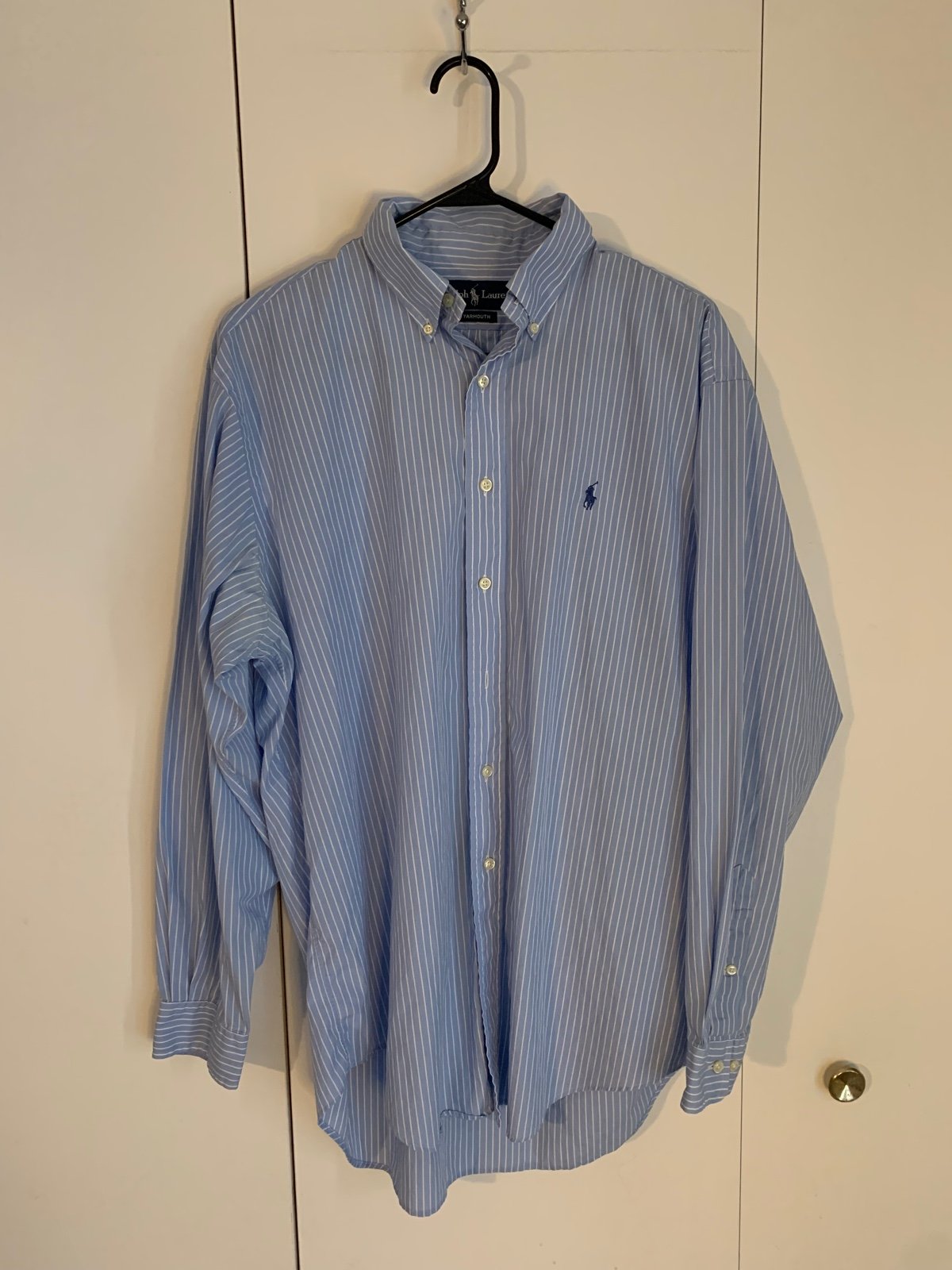Ralph Lauren men’s blue & white pinstriped button down shirt size 16 34-35