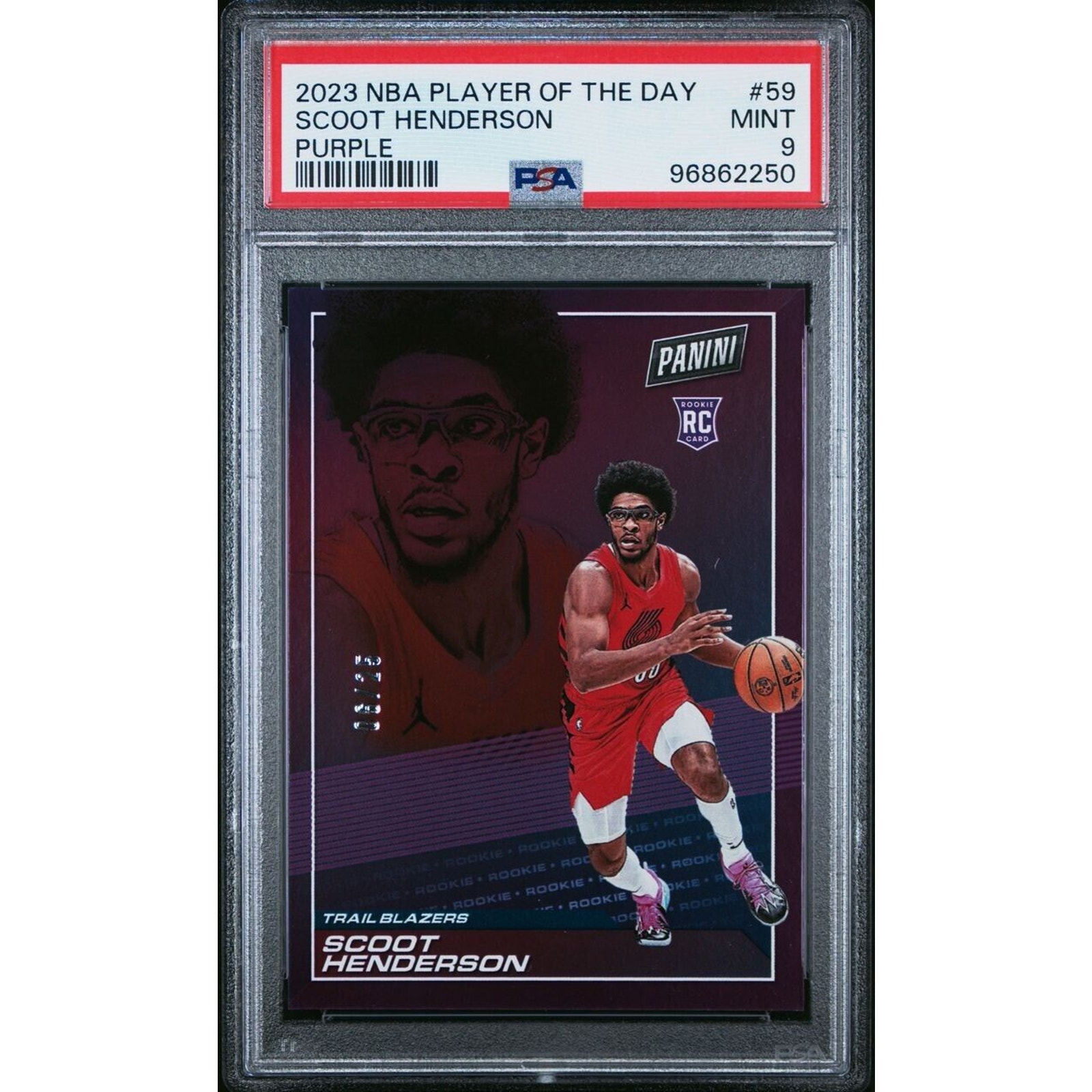 2023-24 NBA Player of the Day Scoot Henderson RC #59 Purple 8/25 PSA 9 POP 3! +