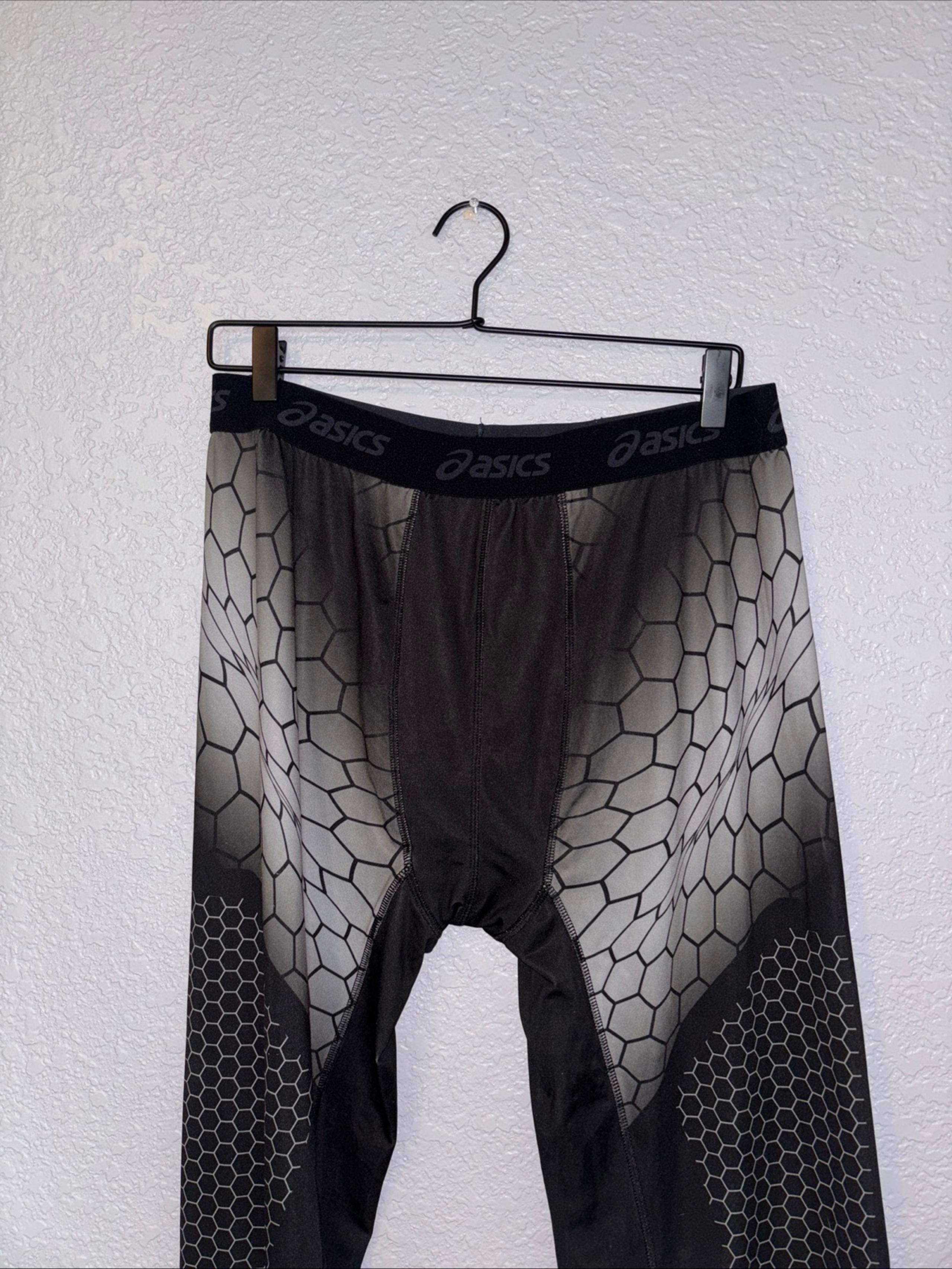 Asics Workout Compression Pants Tights Mens 2X Black Print Yoga Fitness Gym