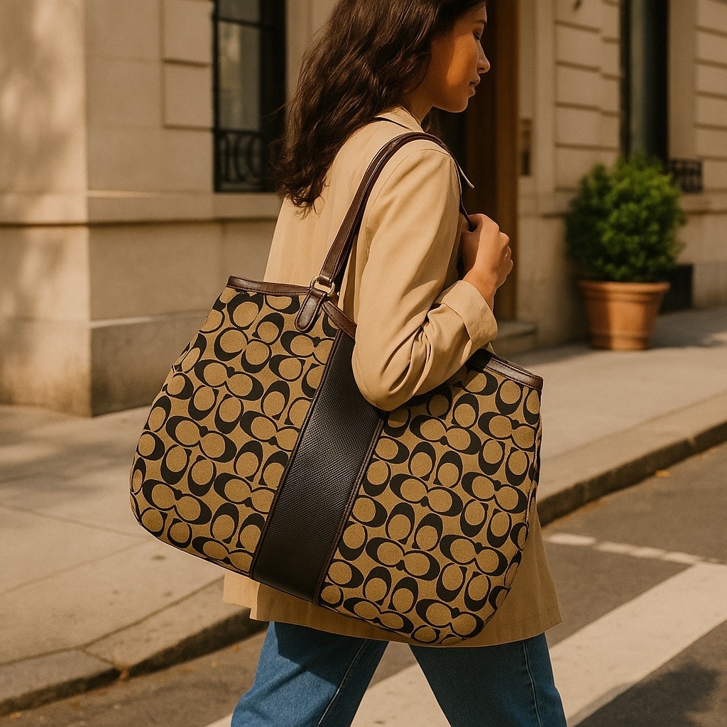 Coach Signature Snakeskin Shoulder Bag Brown Monogram 19 x 14” #E1461-F31444