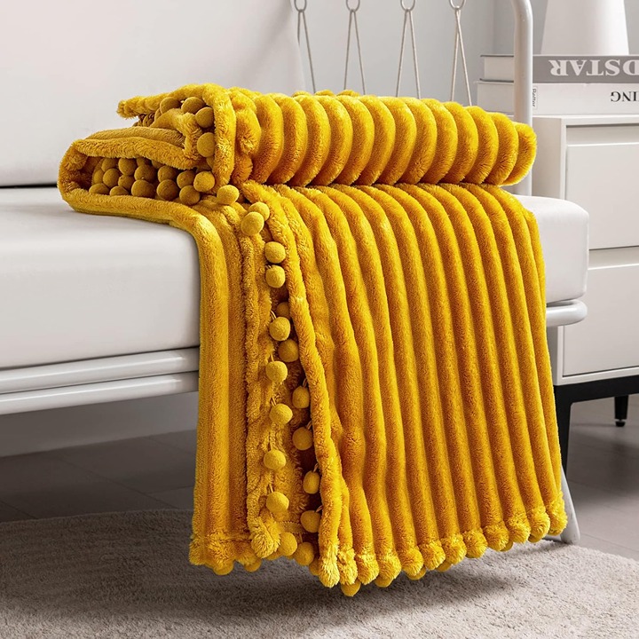 Fleece Blanket Throw Size – 51x63, Yellow Soft, Plush, Fluffy, Fuzzy, Warm, Cozy