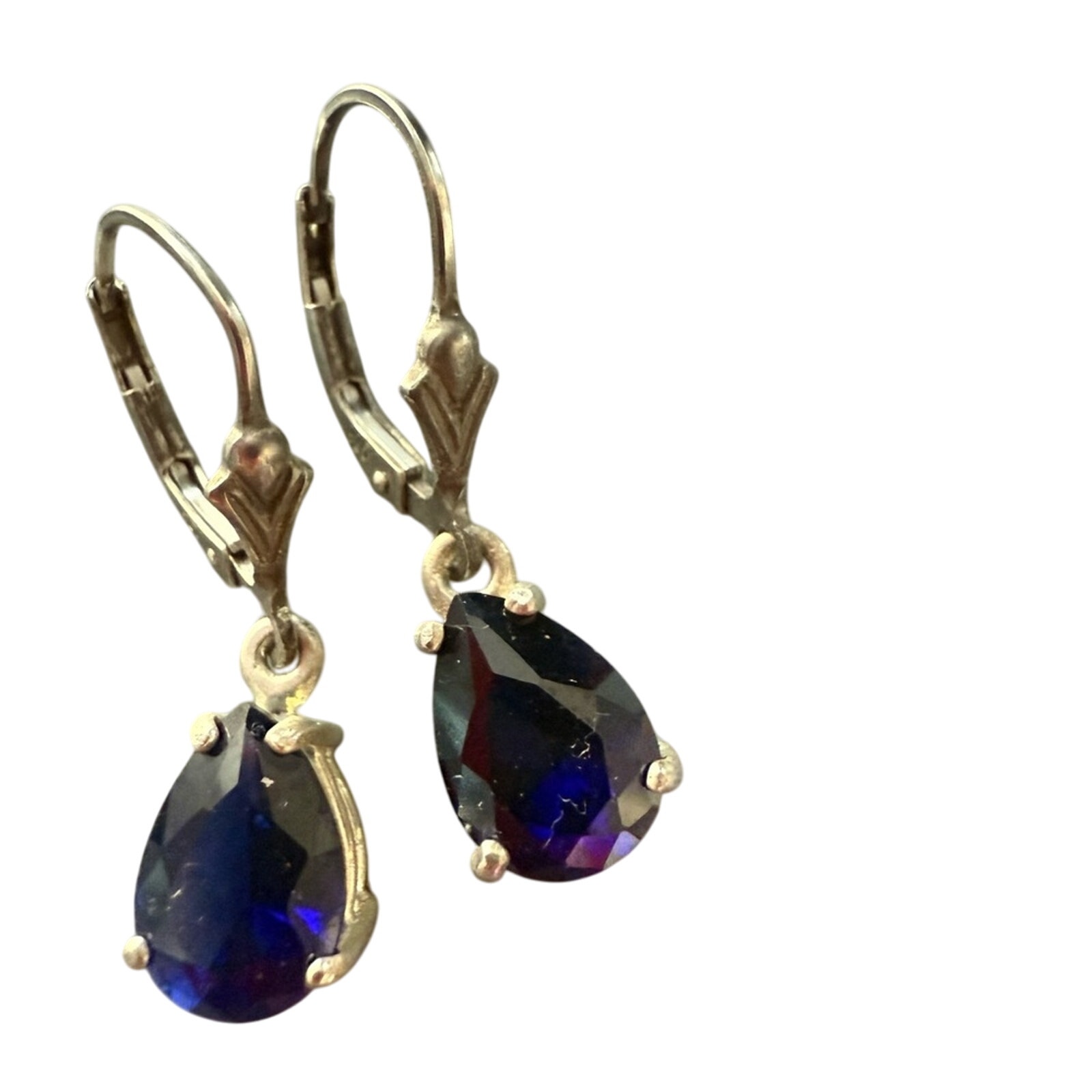 925 Sterling Silver Blue Earrings with Teardrop Gemstones