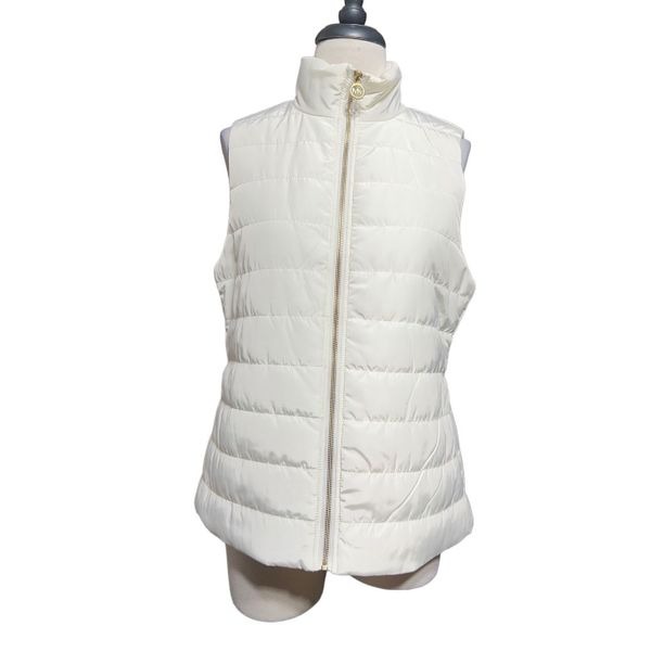 Michael Kors Off White NWT Puffer Vest Gold Hardware Size Small