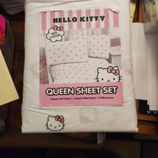 Hello Kitty Queen Size White Bed Sheet Set New