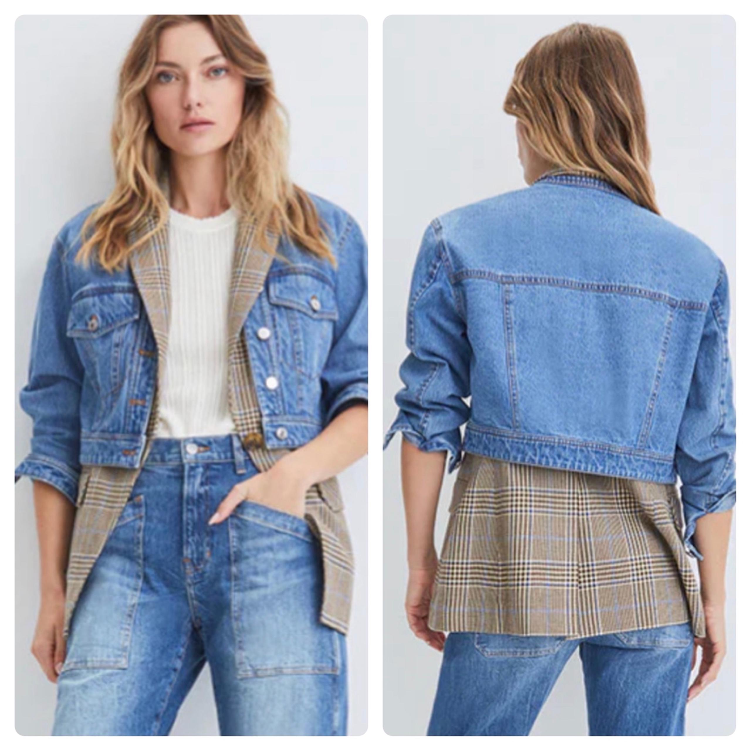 NWT $898 Veronica Beard Keaton Combo Dickey Jacket Vest Jean Jacket Size Small