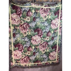 Beautiful Floral Throw Tapestry Blanket Multicolors, w/Fringe