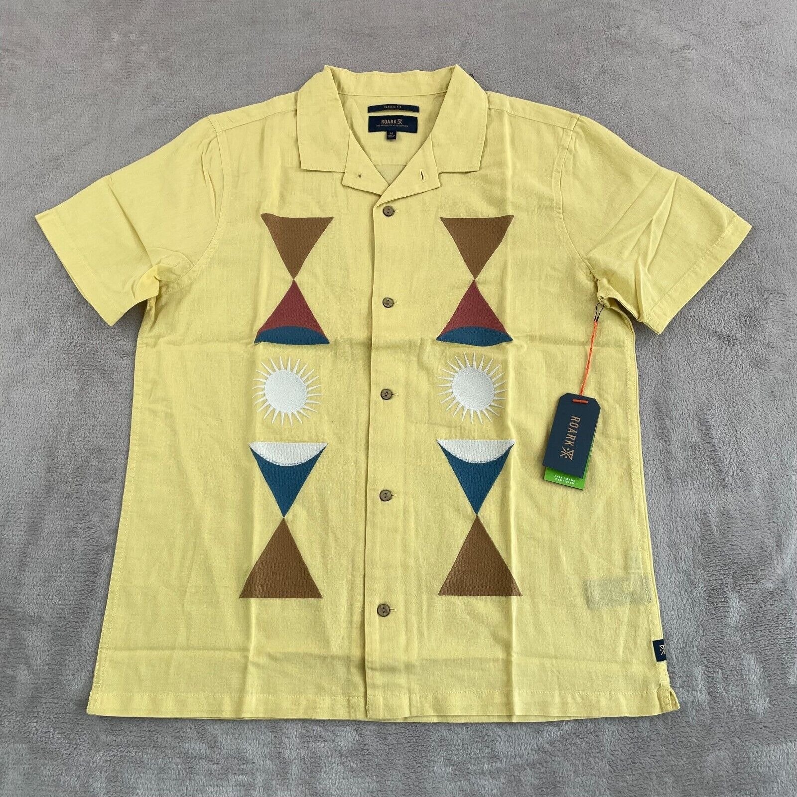 Roark Gonzo Camp Shirt Men Medium Gold Linen Blend Sunbeam Classic Fit SS NWT