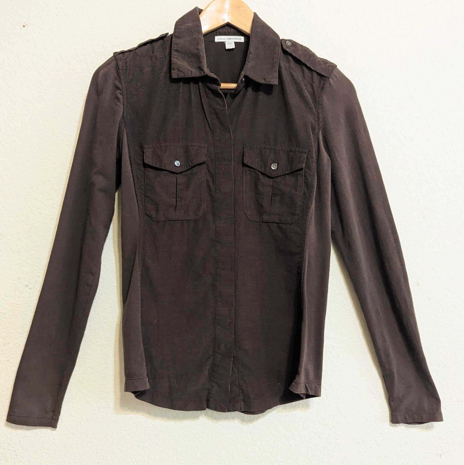 James Perse Brown Corduroy Size 1 Military Panel WKU3326 Button Up Dual Pocket