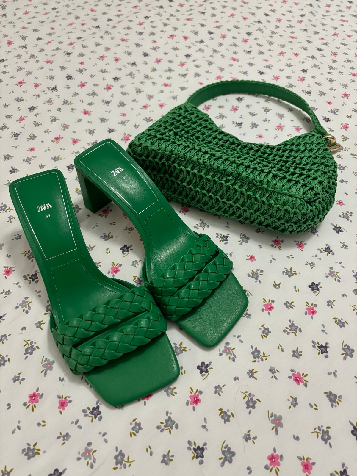 Zara and H&M Green Heels & Bag Set