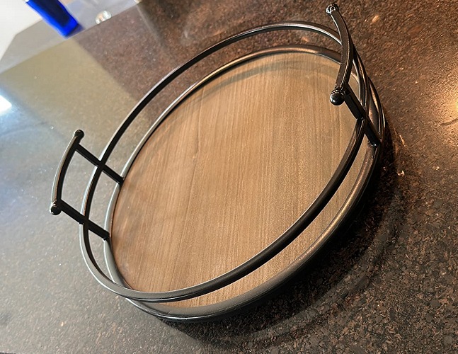 New Metal and Wood Round Tray | Wooden Coffee Table Tray Decor