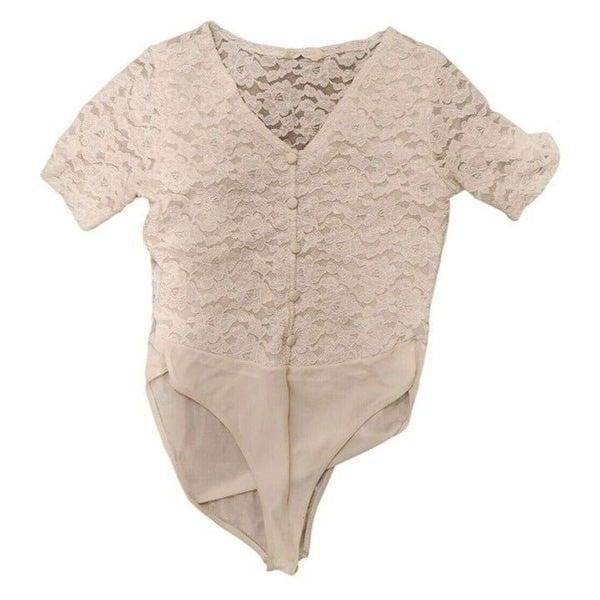 Vintage 90s White Lace Bodysuit Size XS Leotard Stretch Snaps