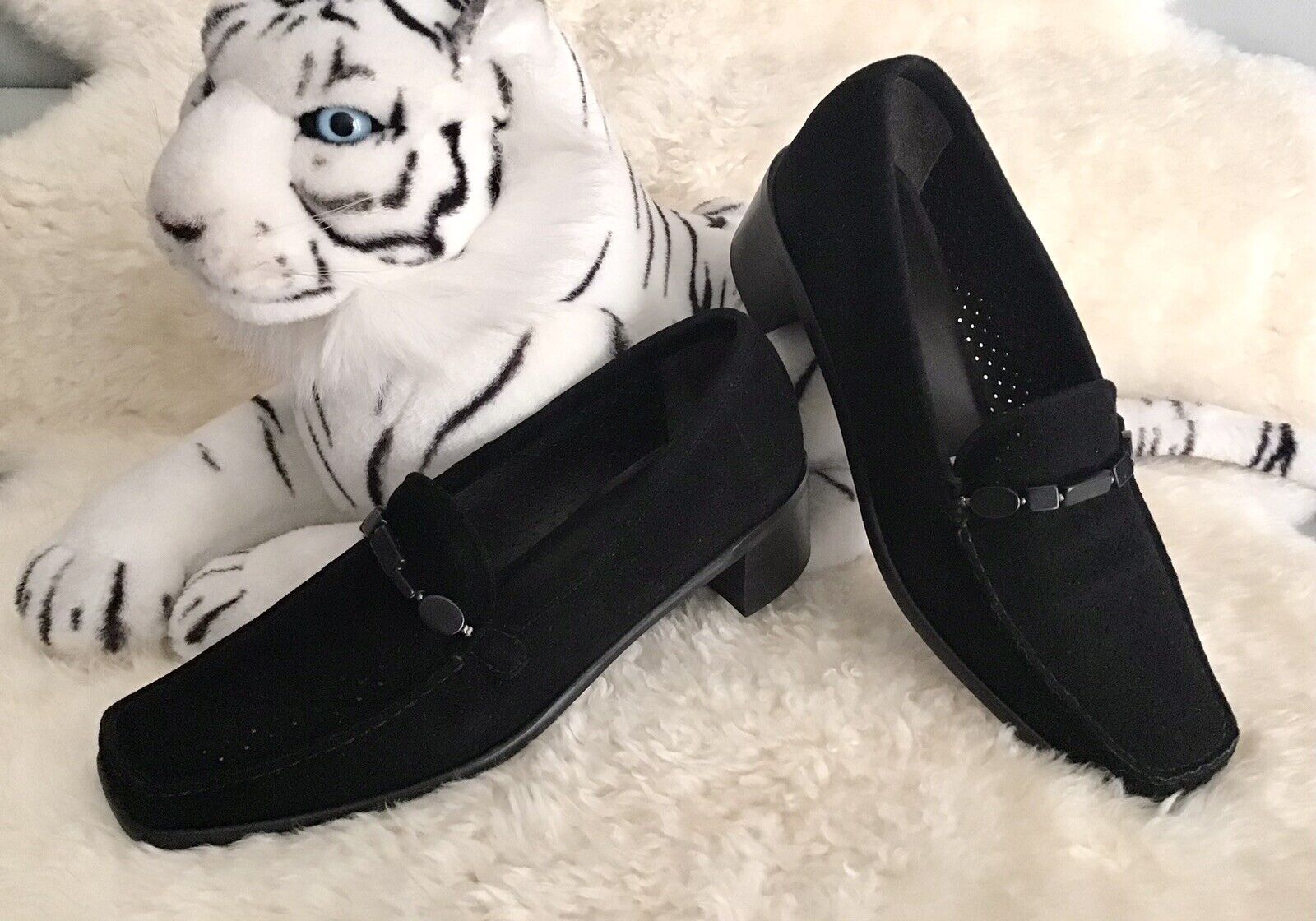 Stuart Weitzman Shoes Loafers Black Suede-Block Heel 4.5 cm-Size 8.5 M-NWB VTG