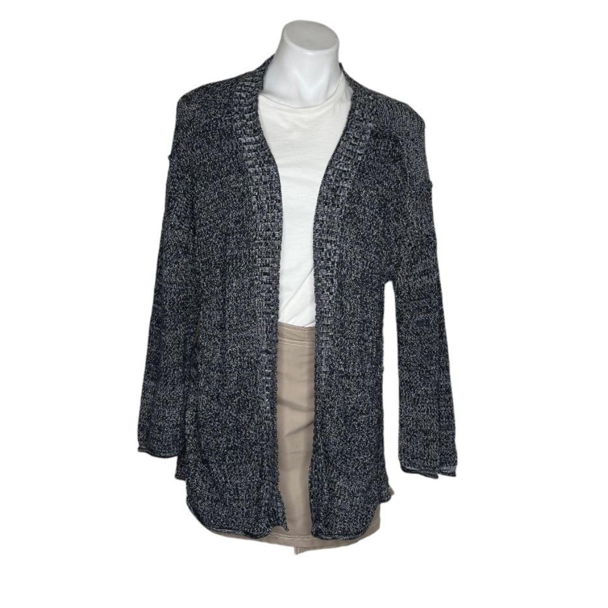 CASLON Black White Cardigan Marled Knit Open Front Exposed Seams Size Medium