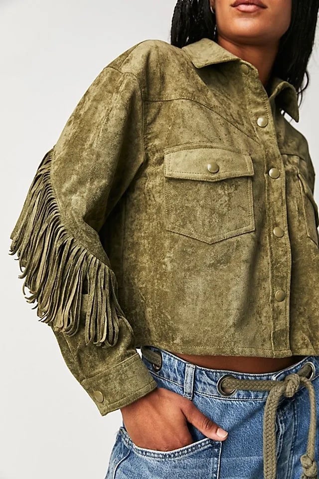 NWT FREE PEOPLE BLANKNYC WOMEN'S FAUX FRILL SUEDE FRINGE JACKET XS