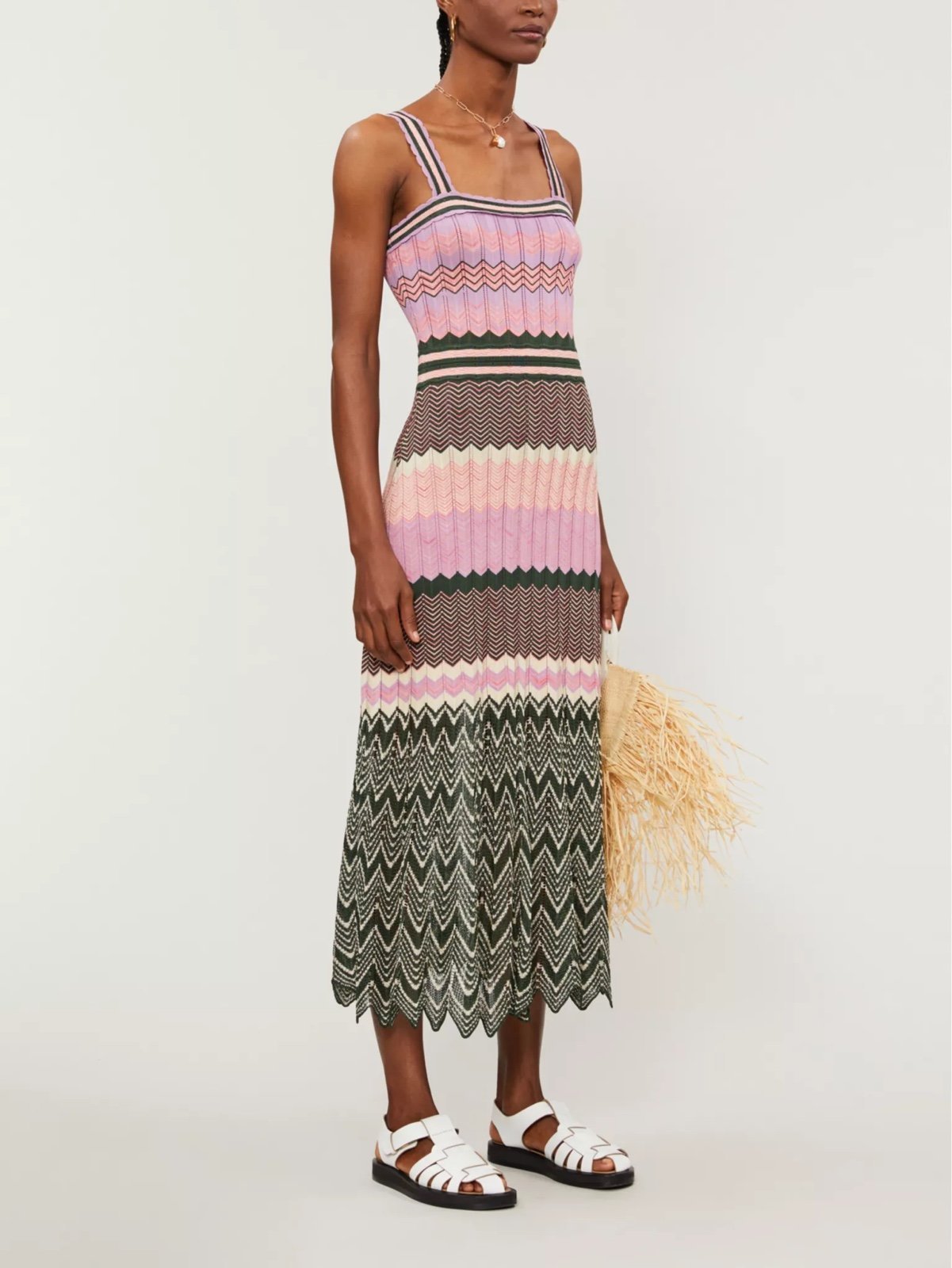 SANDRO Sonya chevron-pattern stretch-knit midi dress