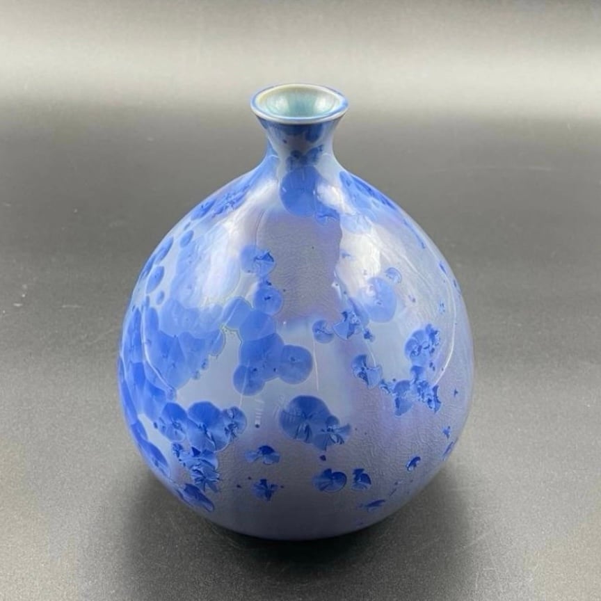Crystalline Glaze Studio Art Pottery Blue Tear Drop Vase Signed Unique Handmade