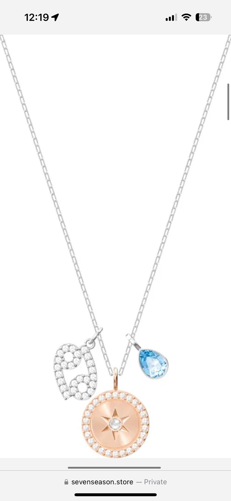 Swarovski Zodiac Pendant Cancer, Aqua, Rhodium Plating 5349215