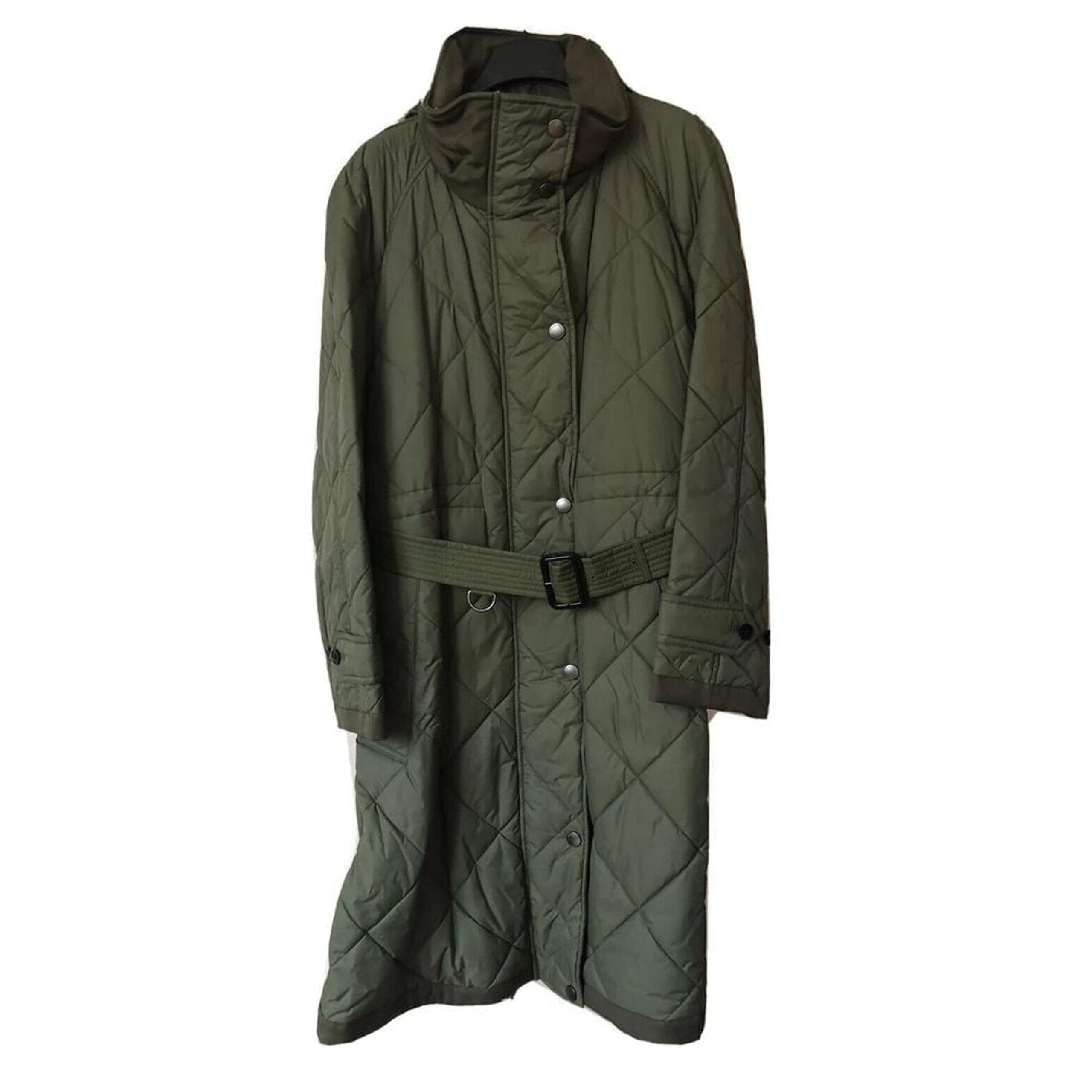 Burberry Women's  Olive Green  Parka Quilted Jacket Coat Belt Hood New L
