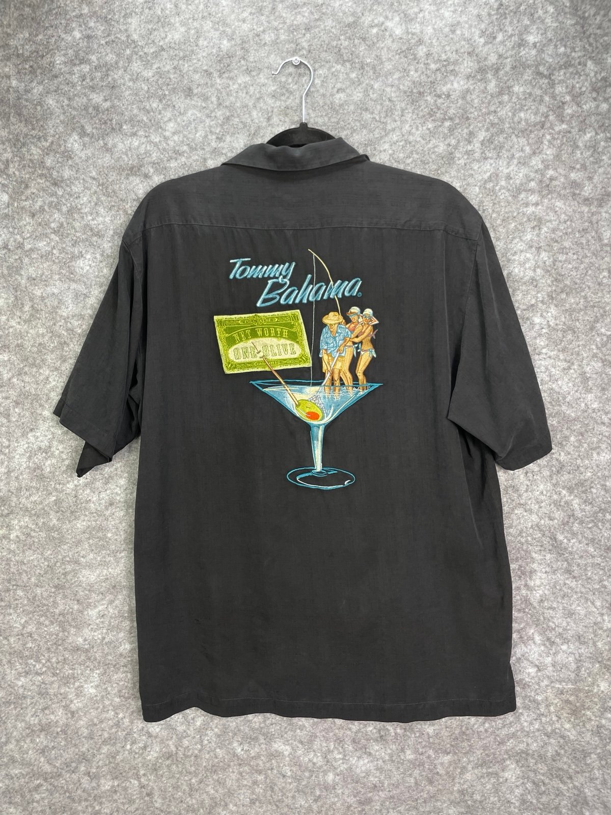 Tommy Bahama 100% Silk Embroidered Martini Glass Fishing Net Worth Shirt Medium