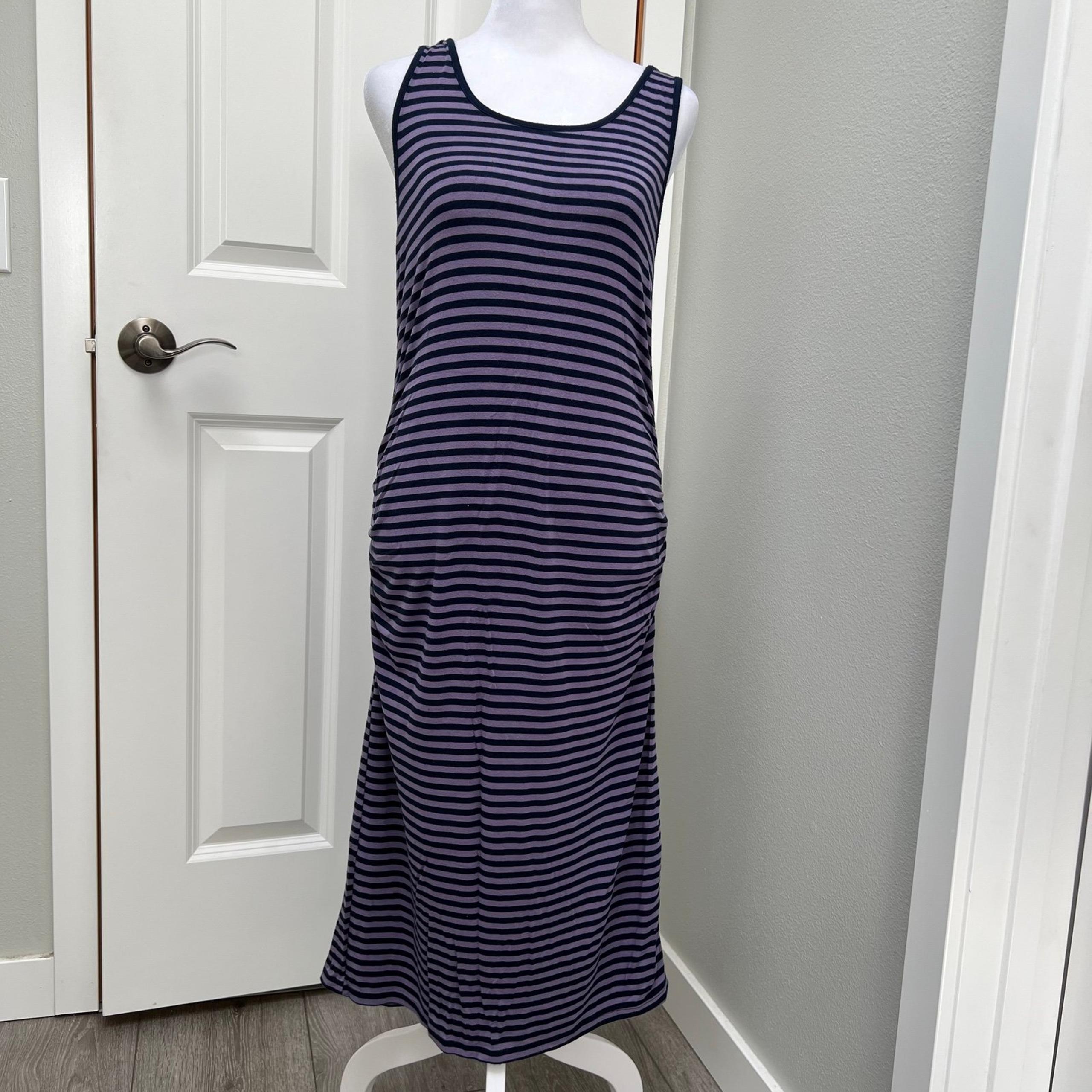 LIZ LANGE MATERNITY JERSEY KNIT SLEEVELESS STRIPED DRESS PURPLE SMALL
