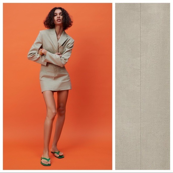 NWT. Zara Linen Blend Crop Blazer. Size L.