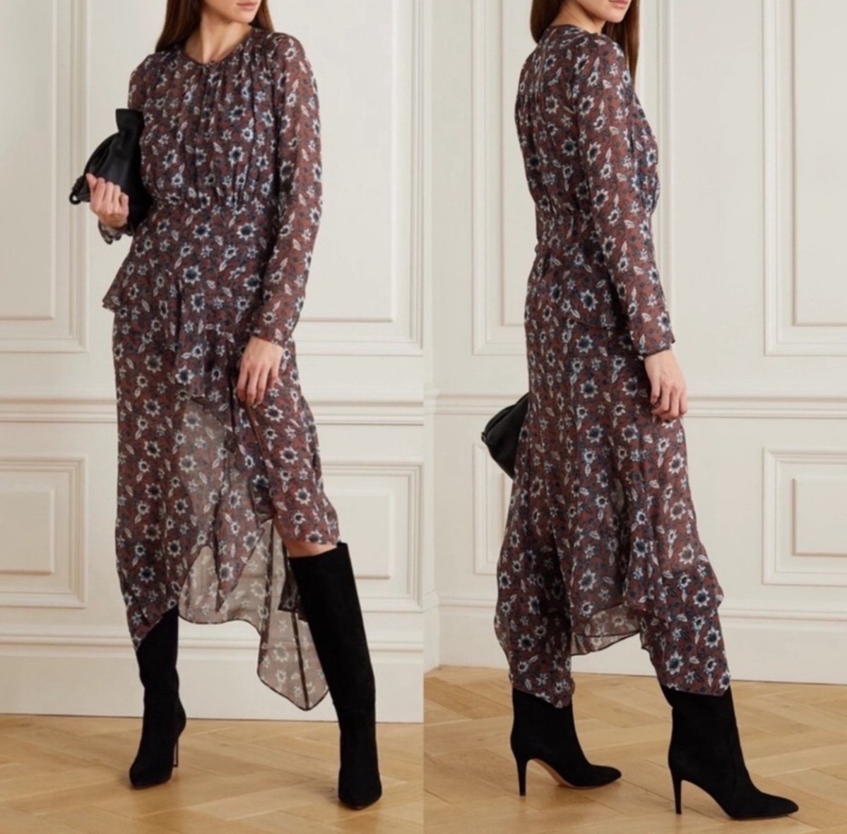 VERONICA BEARD Sazan Ruffled Floral Silk Midi Dress Sz M/8