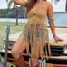 Sexy plus size tan fringe top sz 20/4x