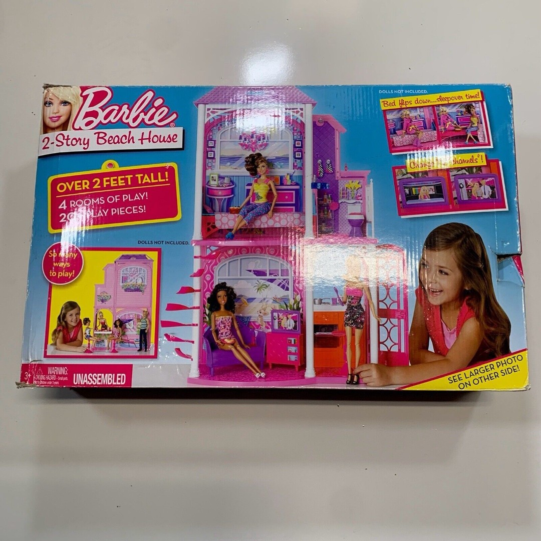 New Mattel Barbie 2 Story Beach House over 2 feet 4 rooms 20+ play pcs playsets