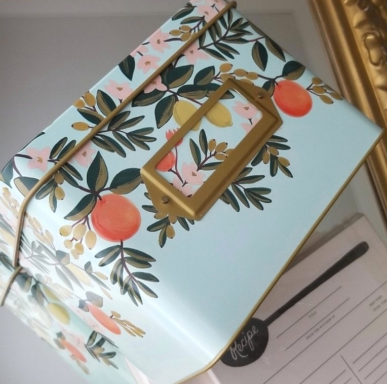 Rifle Paper Co. Mint Green Citrus Floral Recipe Tin with Recipe Cards