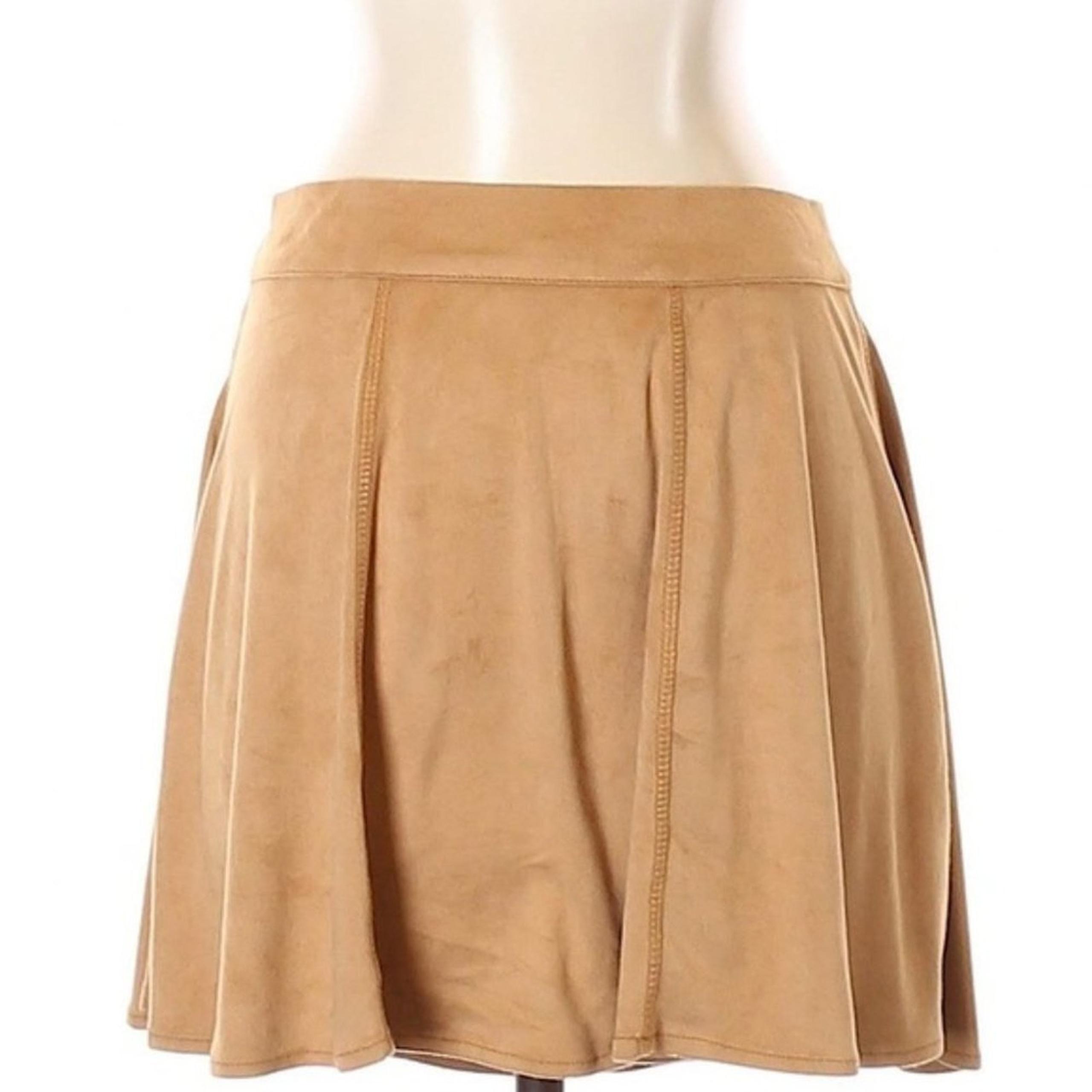 Ya Los Angeles Cottagecore Faux Suede Tan A-Line Skirt