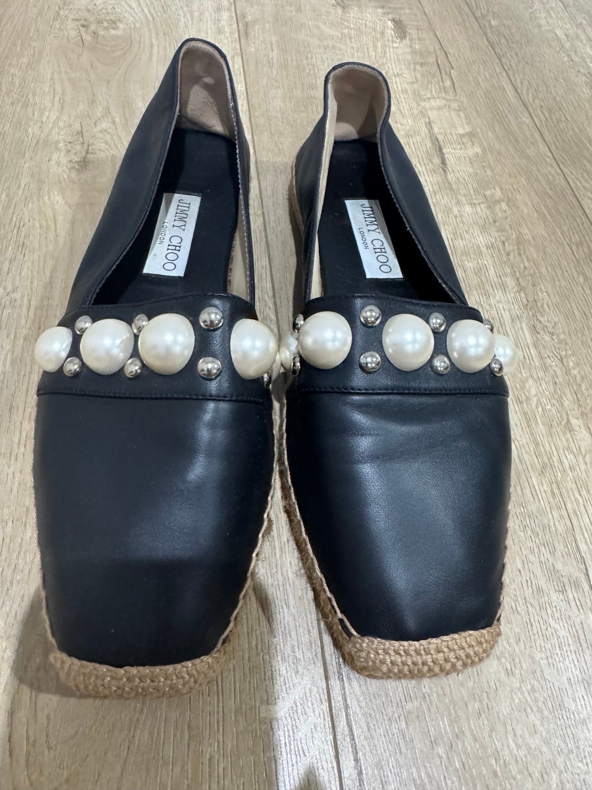 Jimmy Choo Black Leather Dru Espadrille Flats Size 39