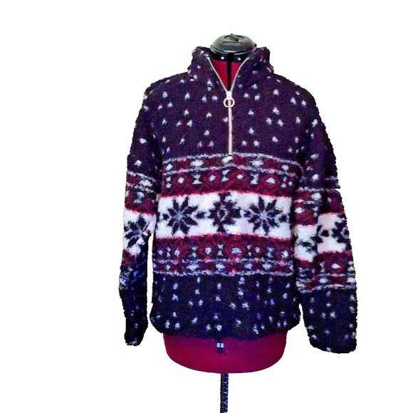 Love Tree Womens 1/4 Zip Sweater Pullover Size Medium Sherpa Southwestern Aztec