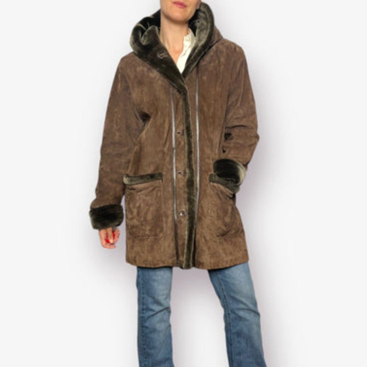 Fitz Wright Faux Fur Leather Vintage Women's Coat Size XL
