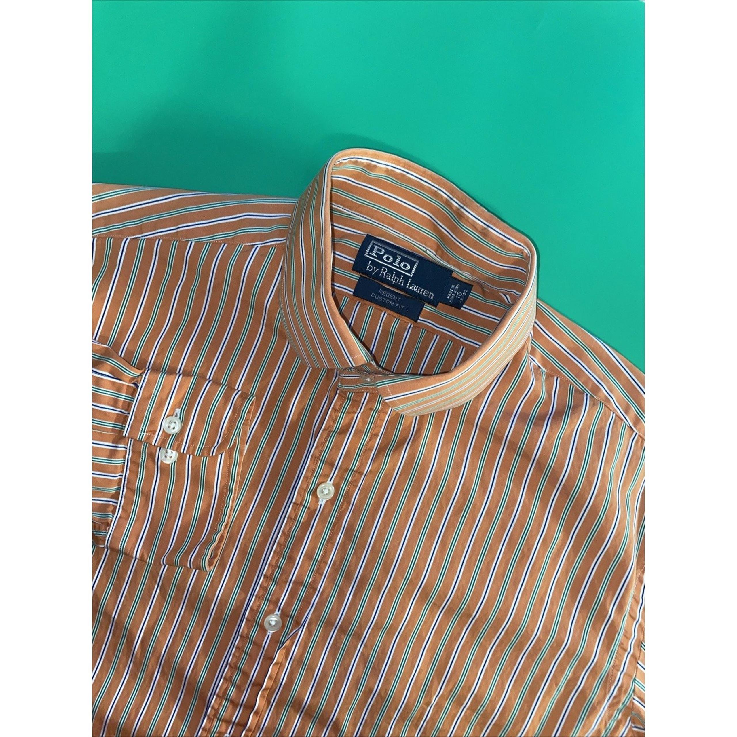 Polo Ralph Lauren Mens L Orange Strip Long Sleeve Bottom Down Casual Dress Shirt