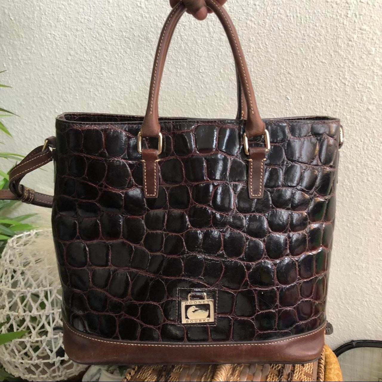 Dooney and Bourke Dark Brown Crocodile Leather Shoulder Hand Bag Purse Satchel