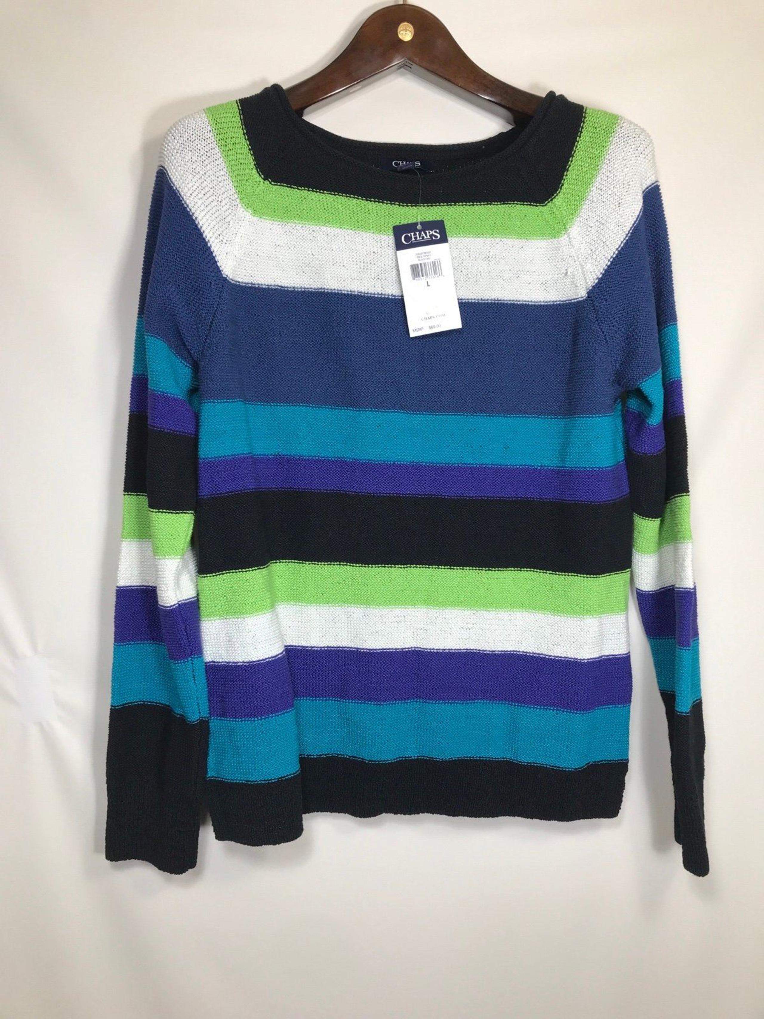 Chaps Sweater Womens Size Large Multi Color Long Sleeve Knit Crew Neck