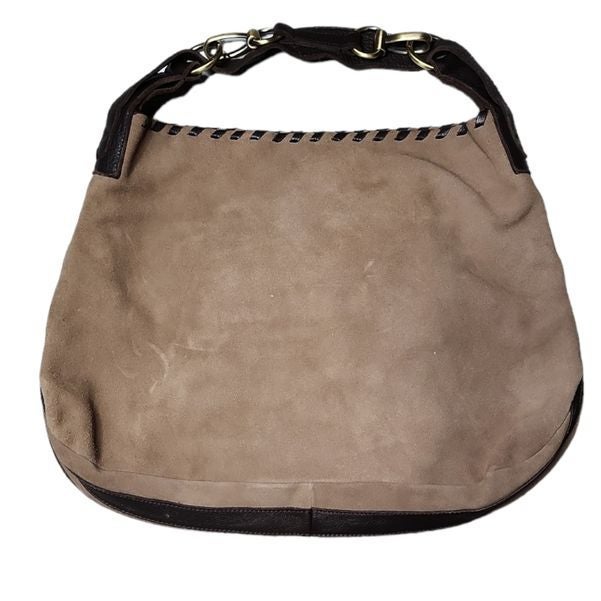 Carla Mancini taupe suede leather trim oversized shoulder bag
