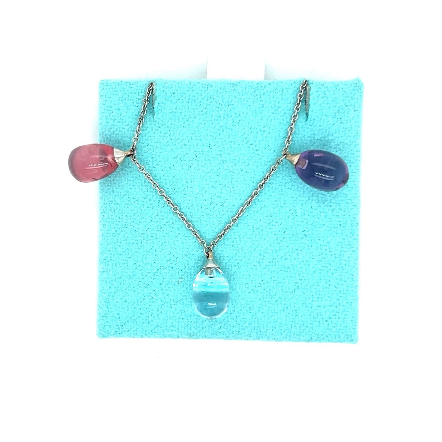 T&Co. 18k White Gold 3 Teardrop Gems Necklace