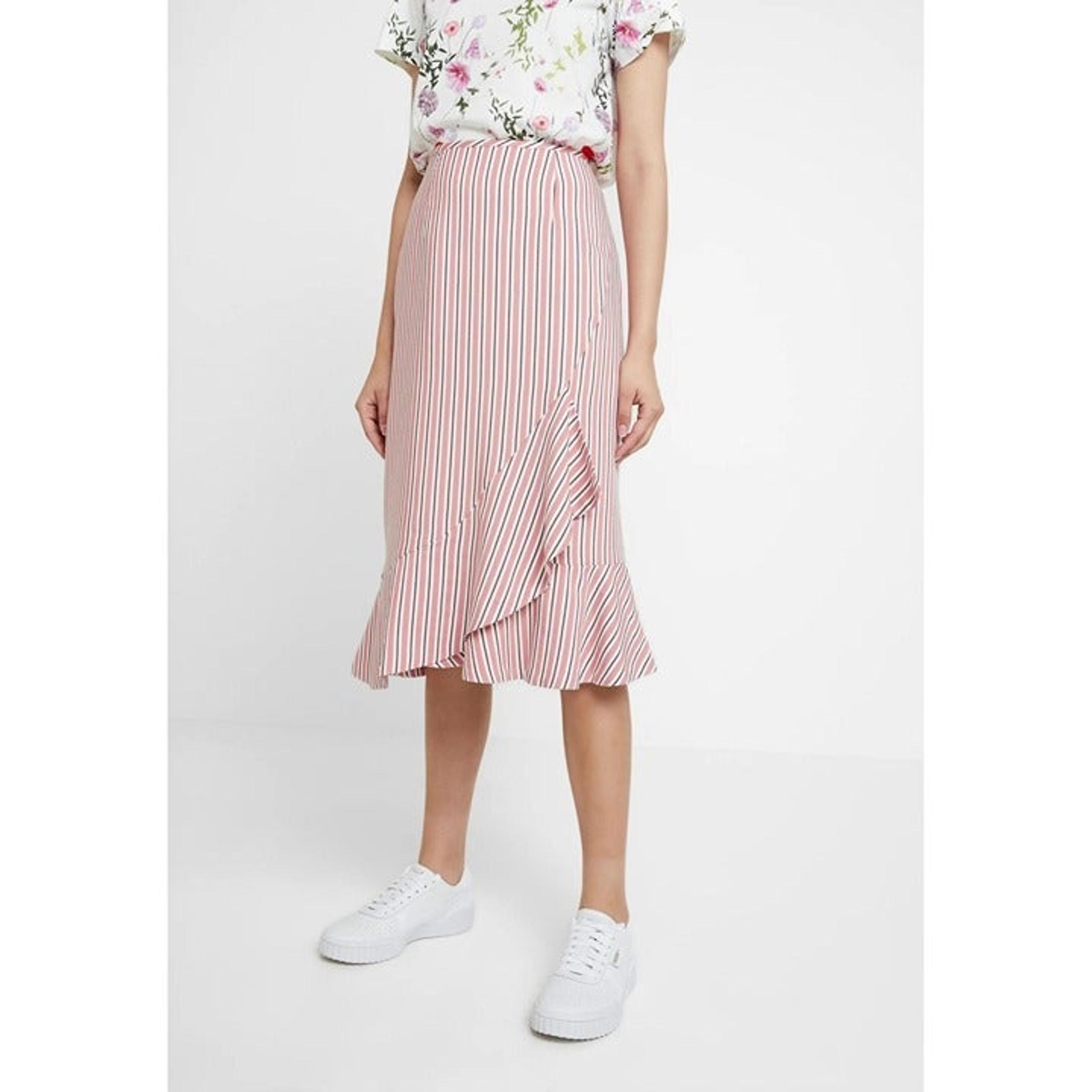 TED BAKER CORYN Striped Asymmetric Midi Skirt Pink Size 2 / US 4 - 6