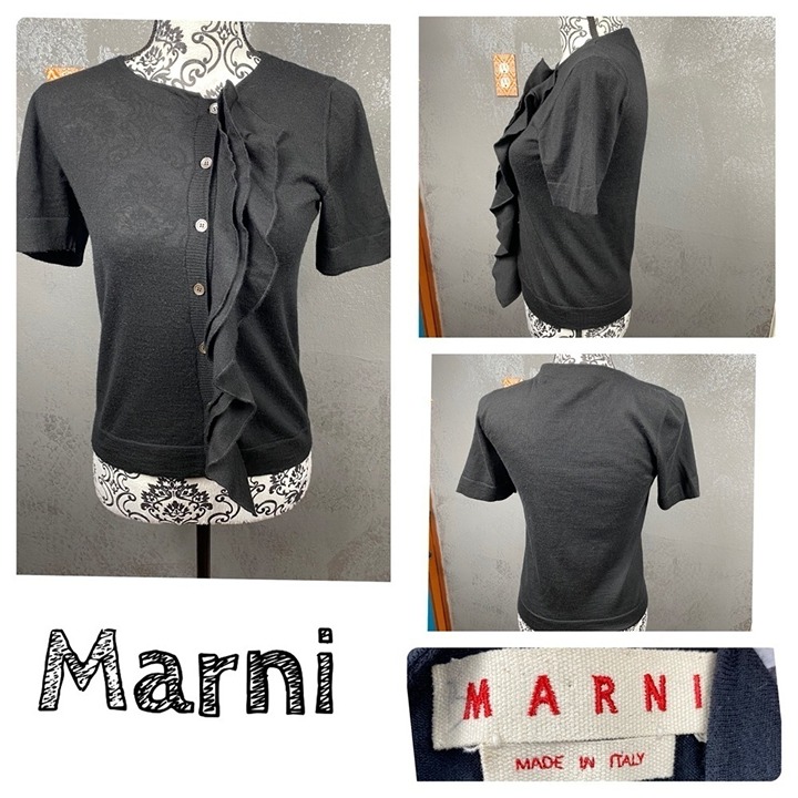 Marni Italian Cashmere black ruffle cardigan