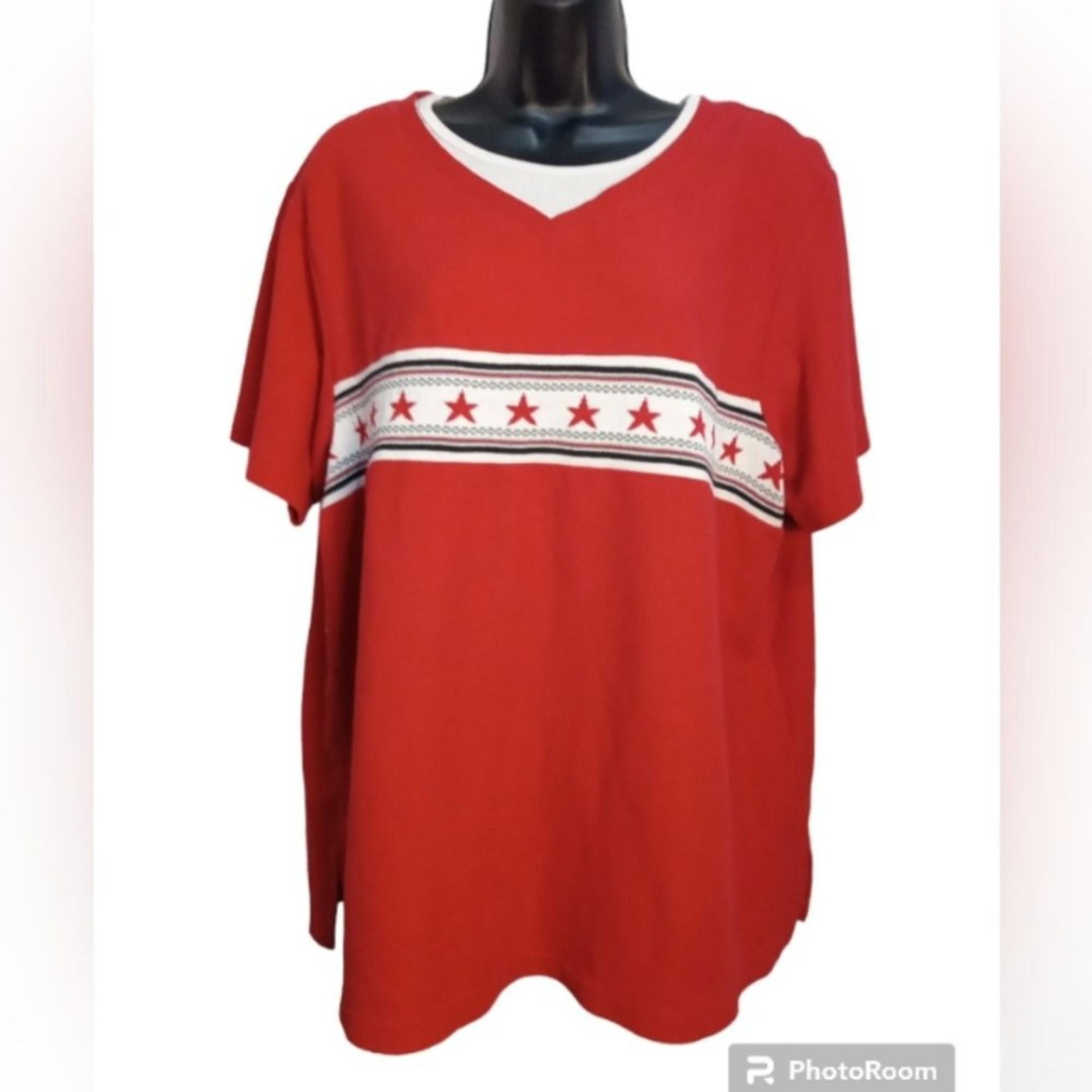 Fashion Bug Shirt, Women's Size 18/20 Y2K Casual Red White & Blue Top with Stars