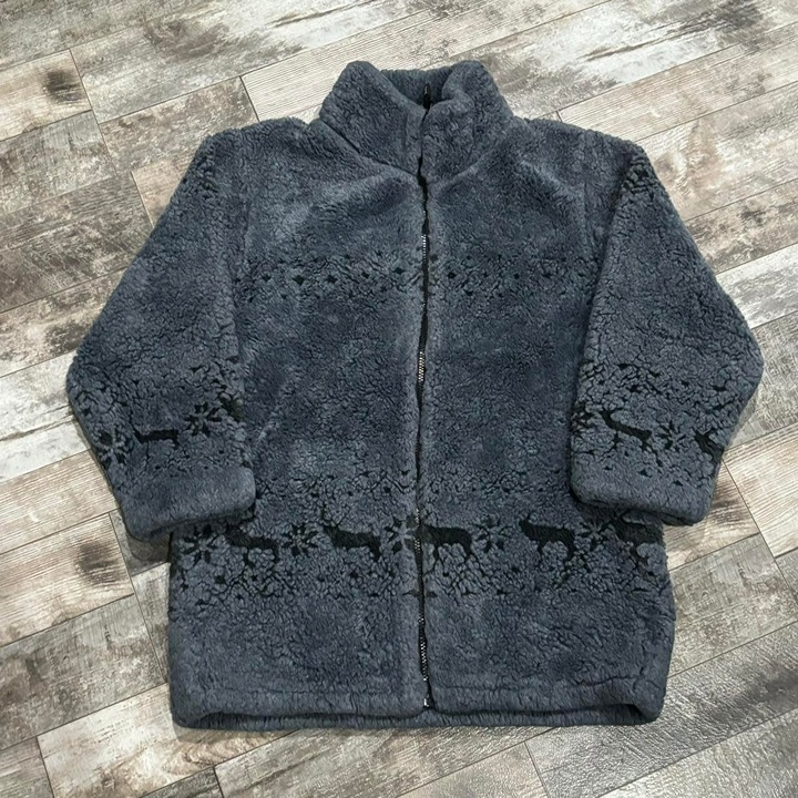 Vintage Y2K Coastlines Aztec Deer Full Zip Sherpa Fleece Jacket Size XL