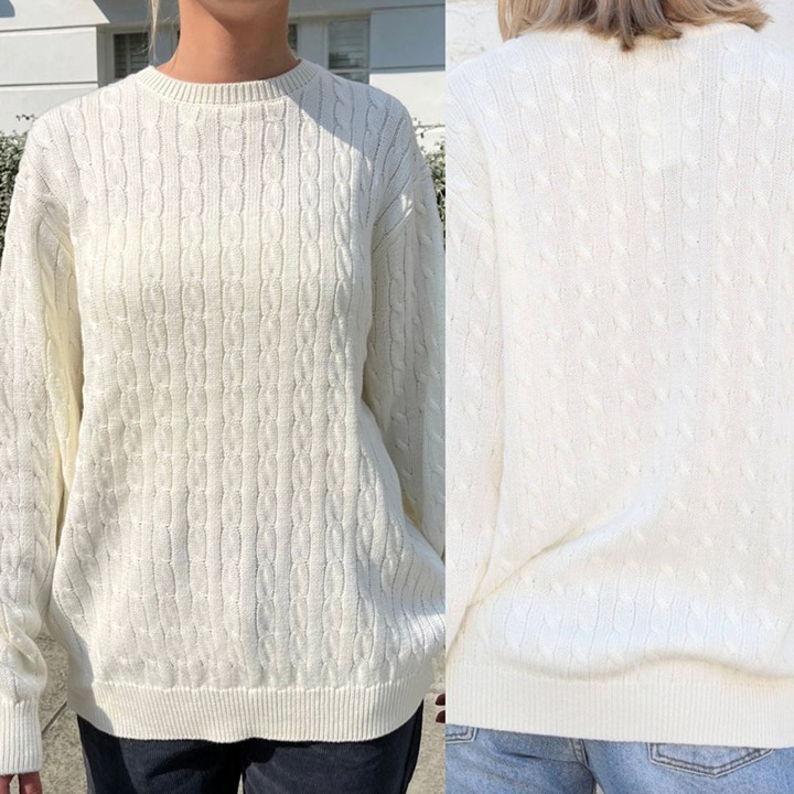 Brandy Melville Cream Cable Knit Crewneck Sweater