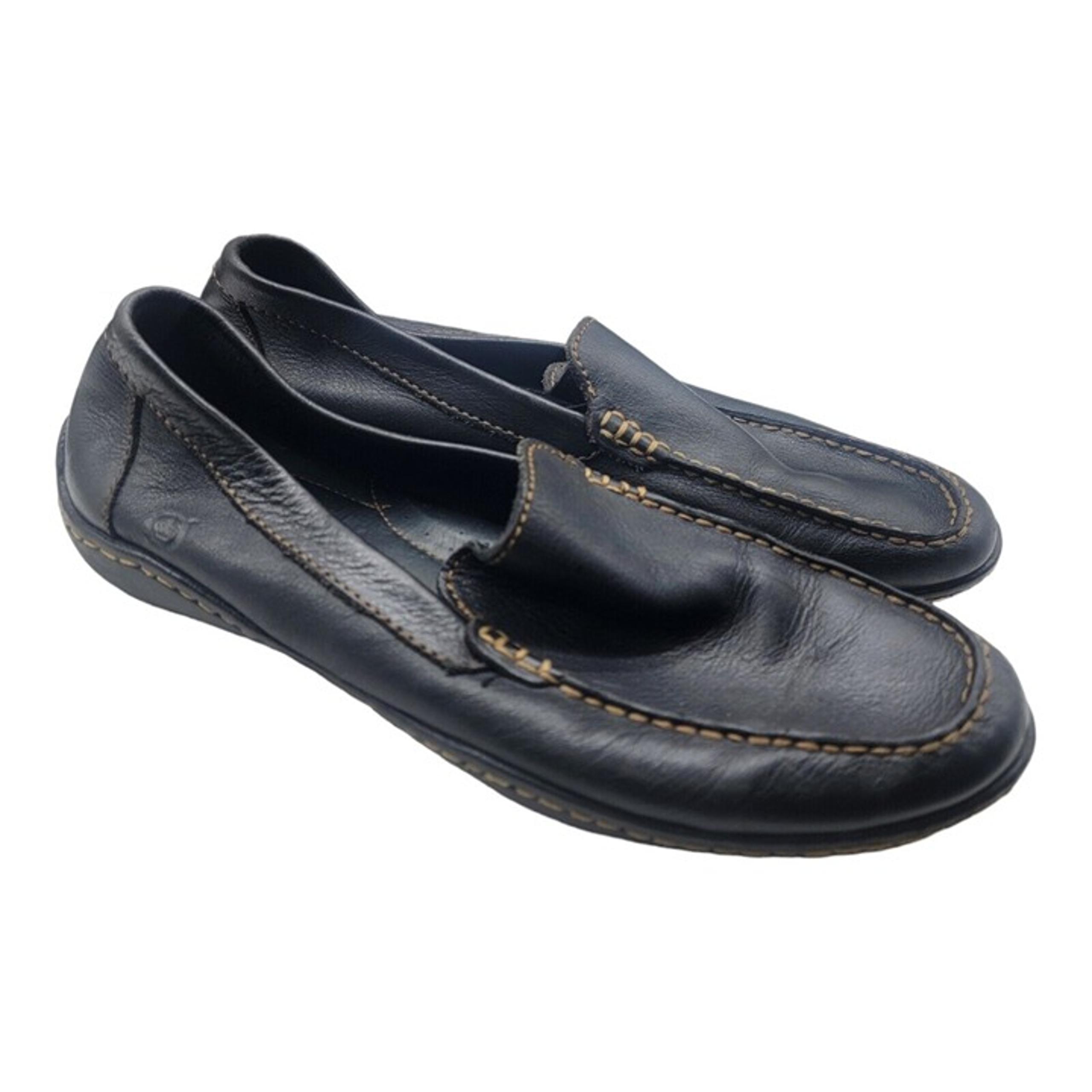 BORN Shoes Men Size 9 Black Harmon Loafers Pebbled Leather Driving Moc Comfort