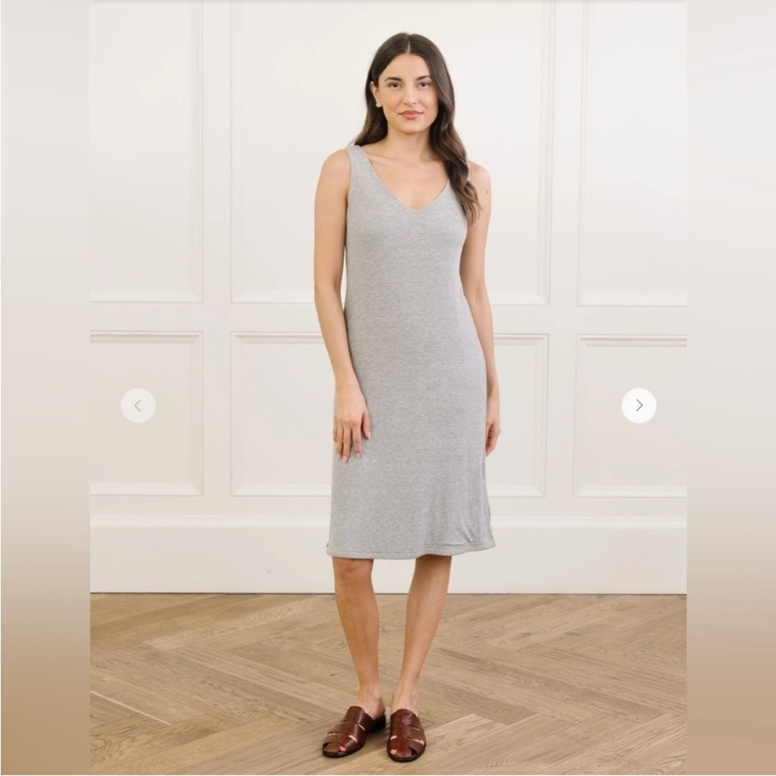 Cozy Earth Bamboo Rib-Knit V-Neck Tank Lounge Dress Sz M