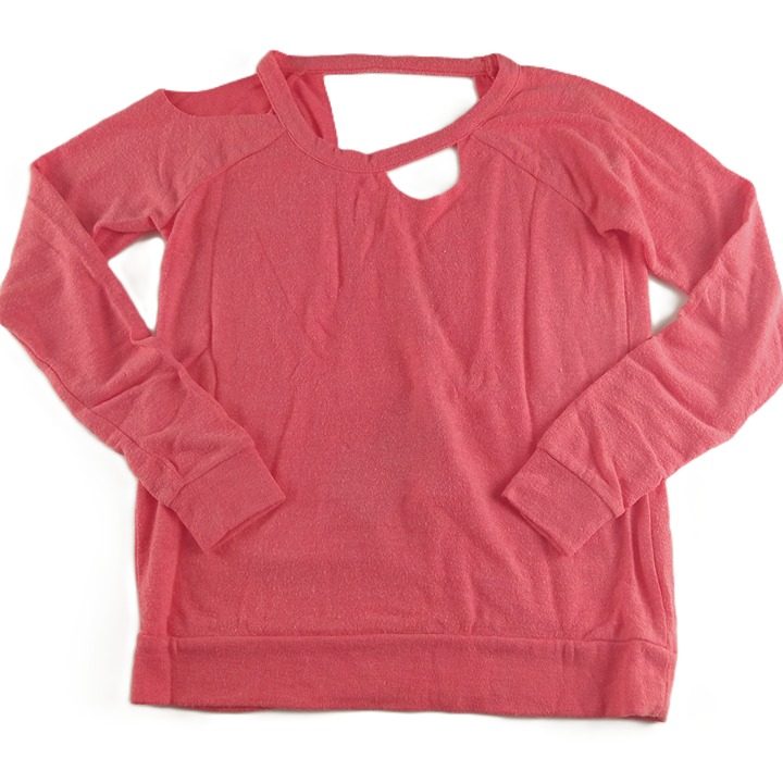 Chaser Deconstructed Raglan Knit Pullover Top Women's Size XS Melon Pink