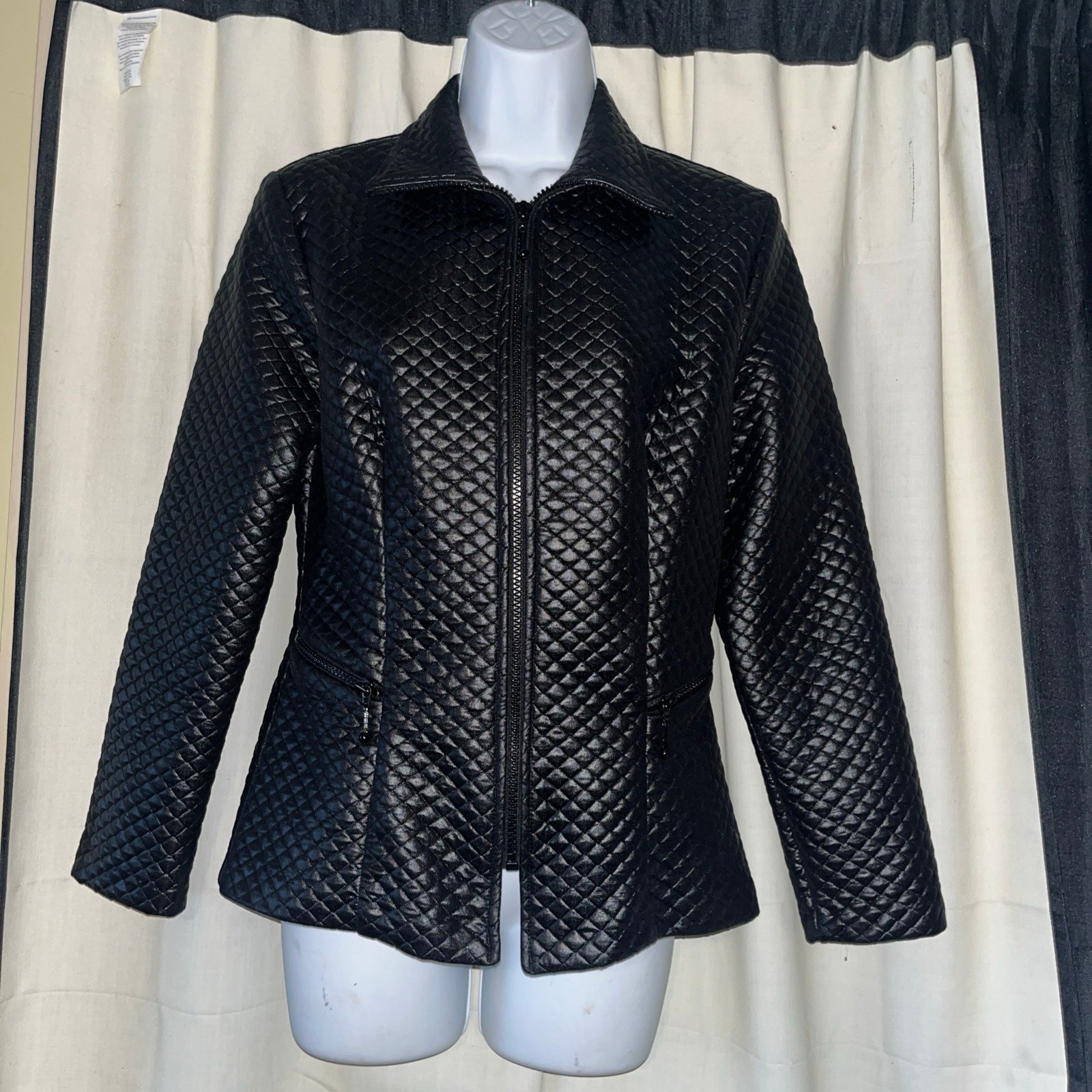 Napoli Quilted Black Jacket Size S Long Sleeve Full Zip Mock Neck