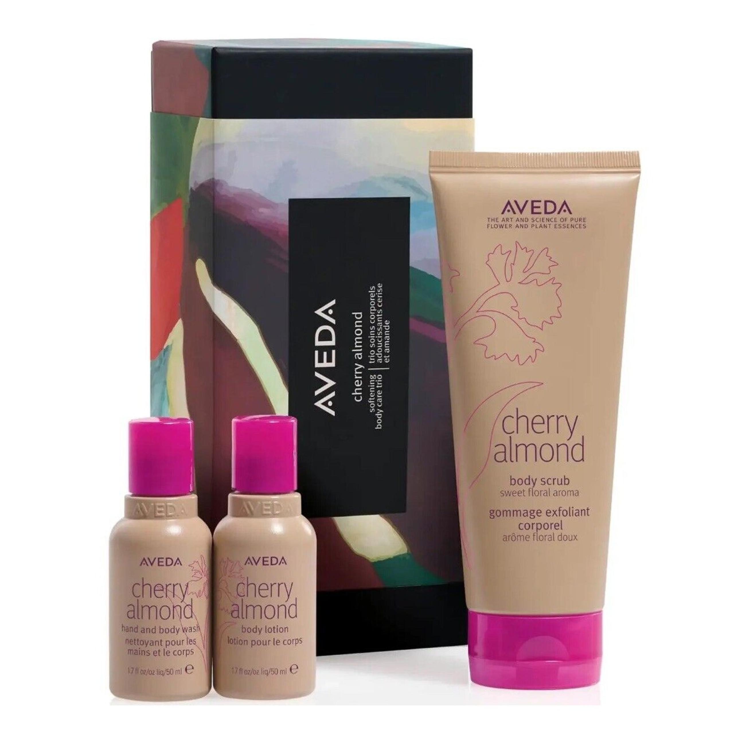 Cherry Almond Body Care Trio Gift Set: Scrub, Lotion, Hand and Body Wash - Aveda